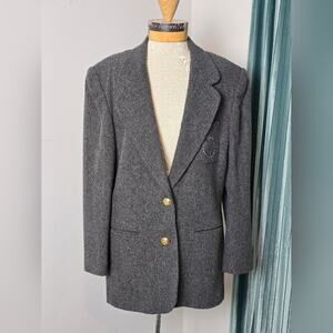 CCF Gray Women's Long Blazer Jacket Padded Gold Buttons Vintage Sz 14 (599)
